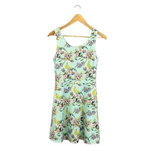 DIVIDED | Short Mini Teal Green Rose Summer Dress with Scoop Back​